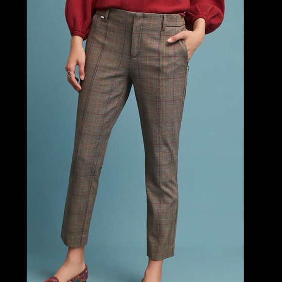 Anthropologie Essential Slim pants brown plaid - Picture 2 of 5